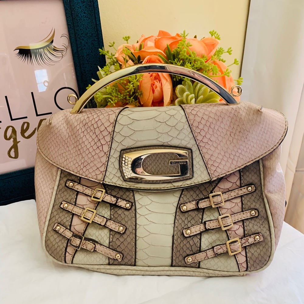 Guess Otilia Half Flap Python Embossed Handbag - image 8